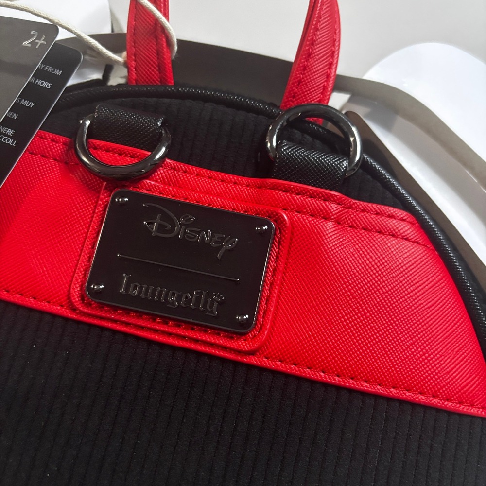 Disney Loungefly Mickey Mouse Minimalist Corduroy Convertible Backpack Black Red - Picture 4 of 7